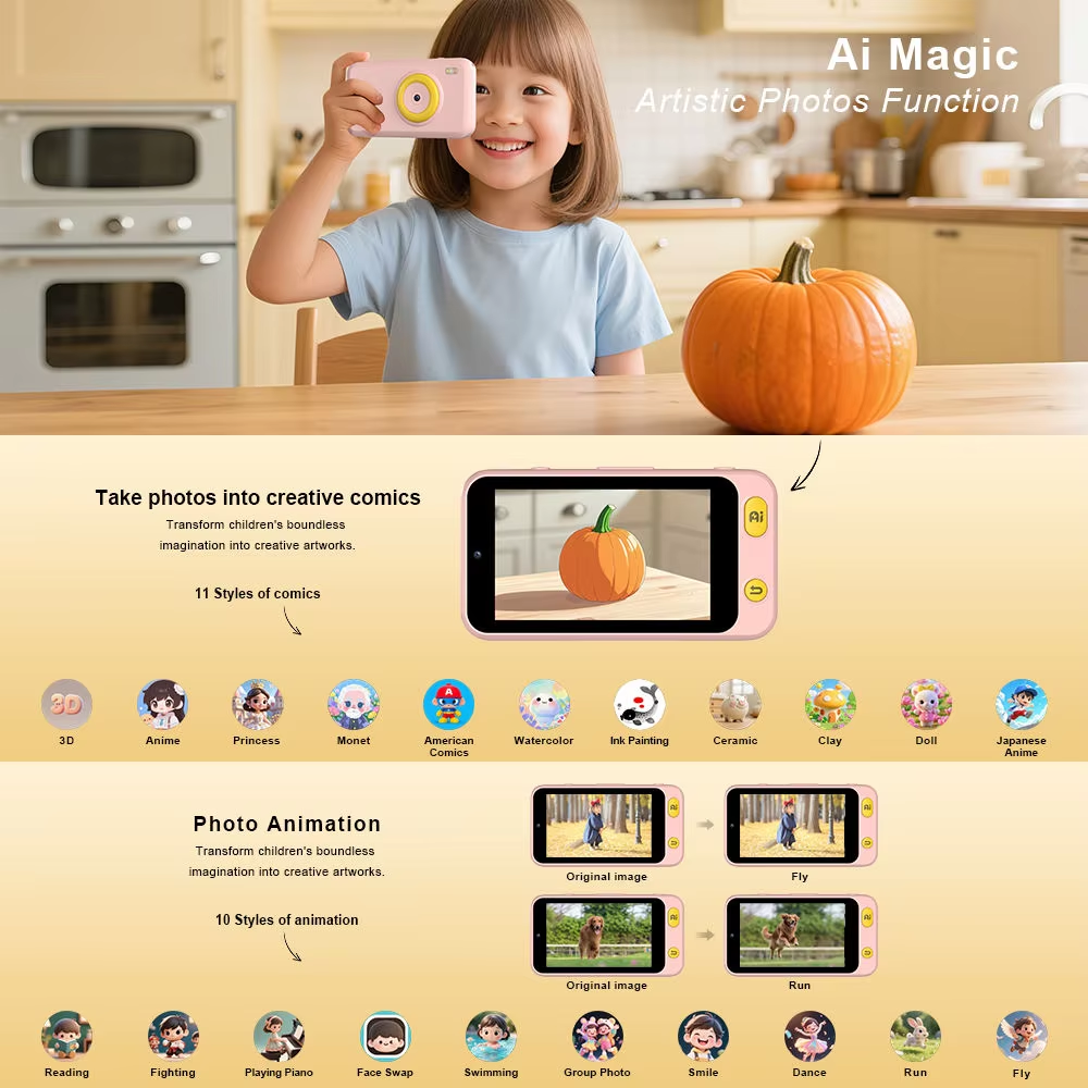 Interactive AI Plastic Battery-Powered Kids Language Learning Camera Toy Educational Object Recognition Projection Games Mini