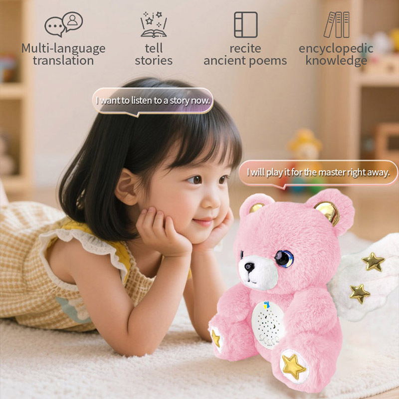 Children's Interactive AI Bear Plush Toy with Detachable & Washable Design Built-in Battery for Educational Play Ages 4-8