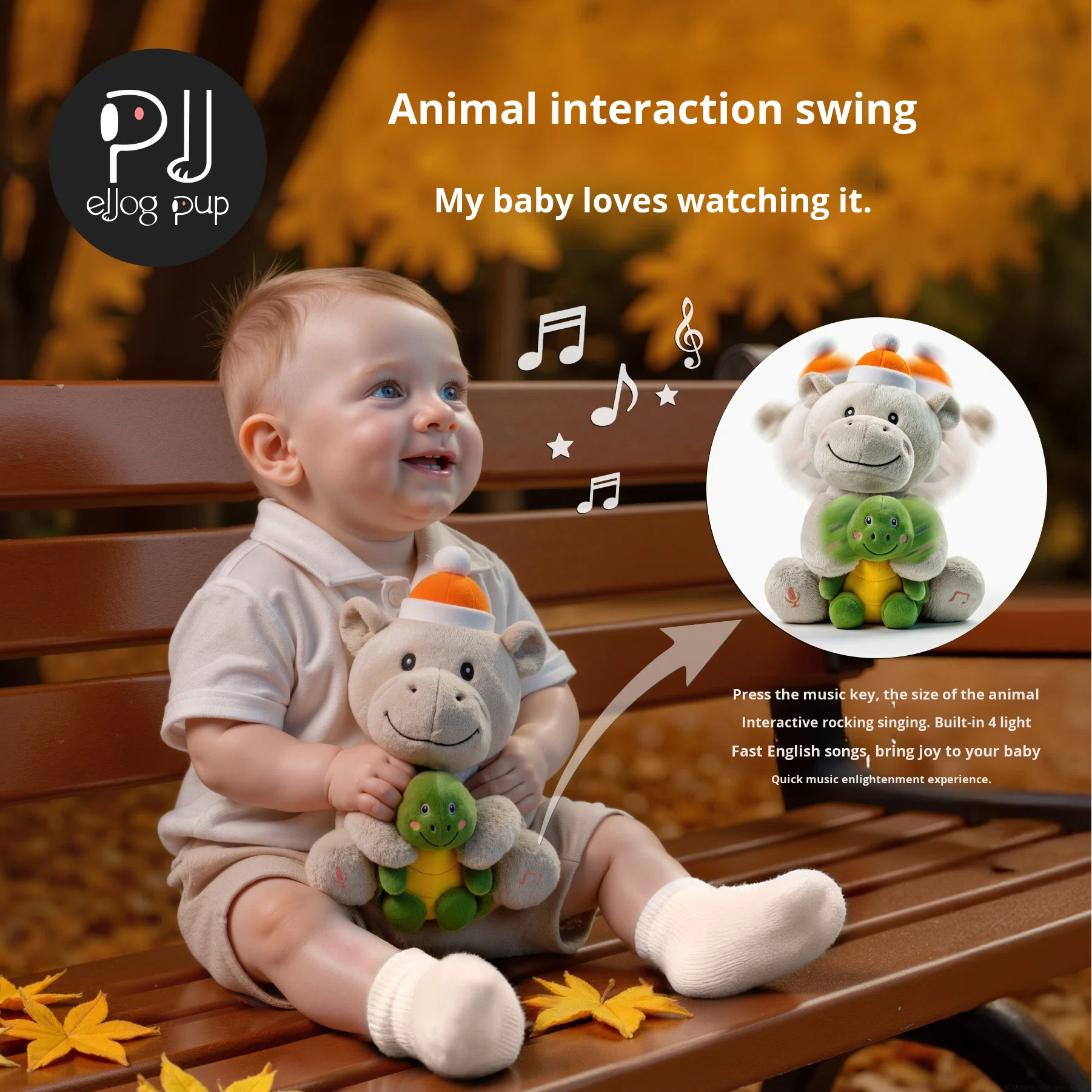 EJOGPUP Children's Interactive Voice Recorder Repeat Singing Talking Super Soft Electric USB Charging Hippo PP Cotton Mesh