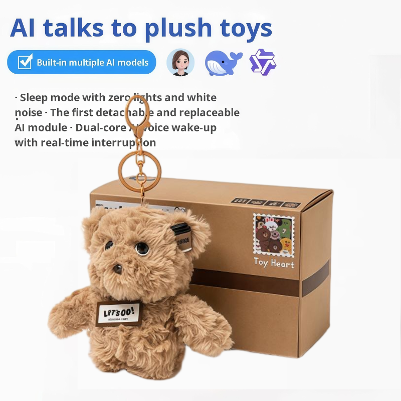 Interactive AI Talking Bear Plush Keychain Doll Super Soft Plush PP Cotton Filling Mesh USB Charging-Stress Relief Toy for Bags