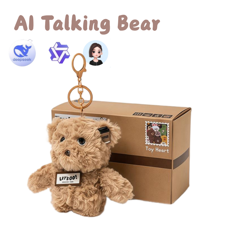 Interactive AI Talking Bear Plush Keychain Doll Super Soft Plush PP Cotton Filling Mesh USB Charging-Stress Relief Toy for Bags