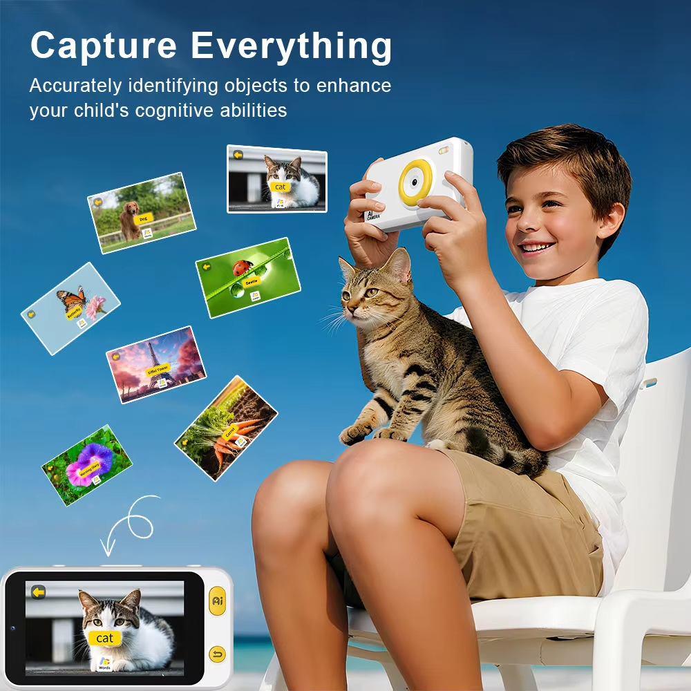 AI Educational Toy Camera for Kids with Object Recognition 4'' IPS Screen Interactive Projection Slide Games and Battery Power